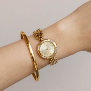 Vintage Lancel Pavé Round Gold Watch | Japanese Quartz | Elegant Bracelet Style